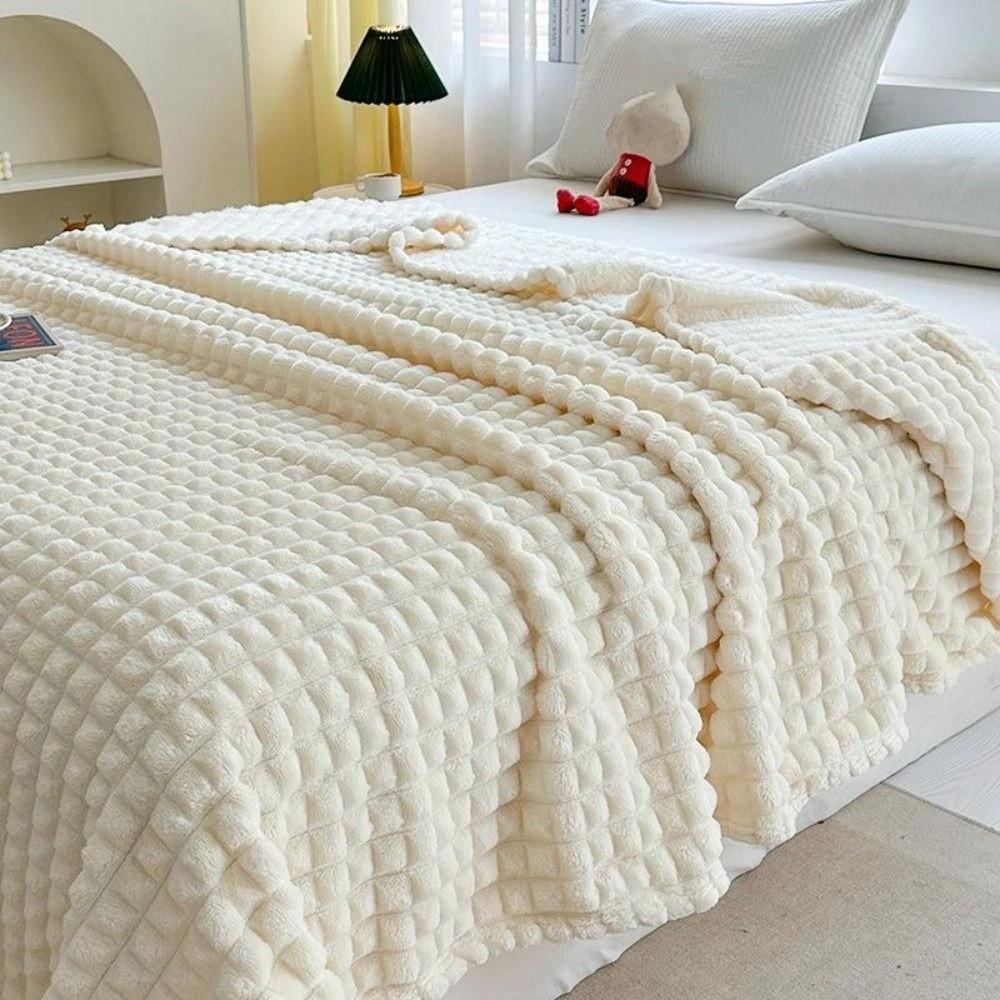 Solid Color Sofa Plush Blanket Thickened Office Nap Blanket Bed Suppiles Flannel Blanket  Home