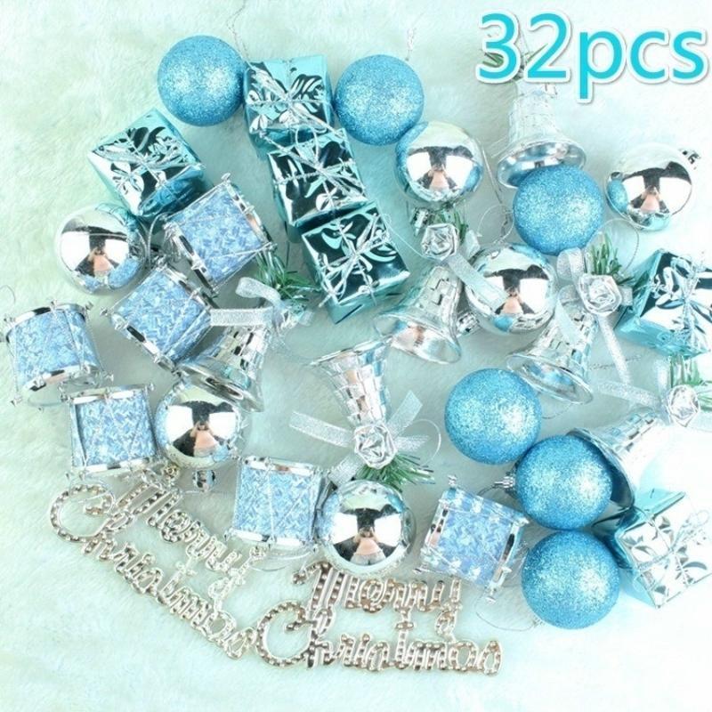 32Pcs Plastic Lake Blue Christmas Lottos Pack Pendant Tree Ornaments Pendant Decorations For Home Festive Party Supplies Gift