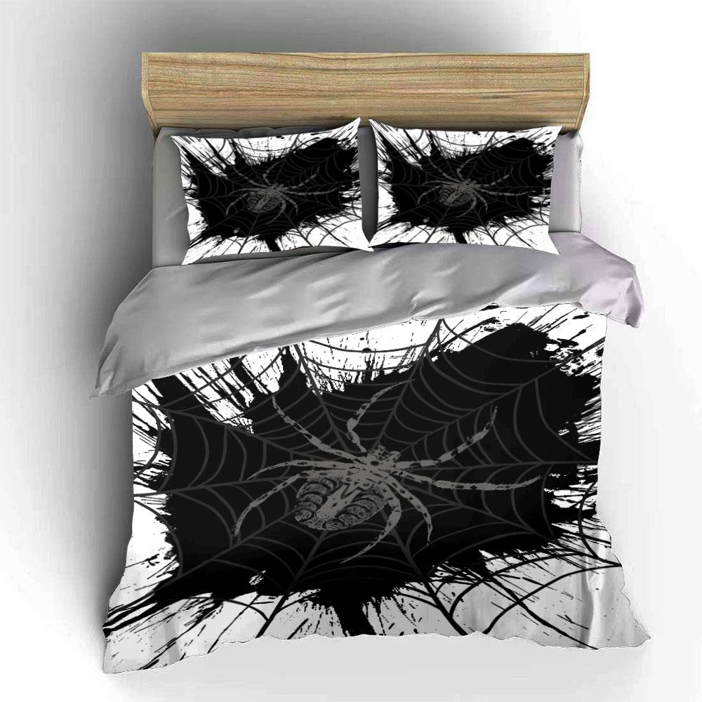 Spider Web Black Ink Design Bedding Duvet Cover Set (1*Duvet Cover 2*Pillowcases, Without Duvet Insert)