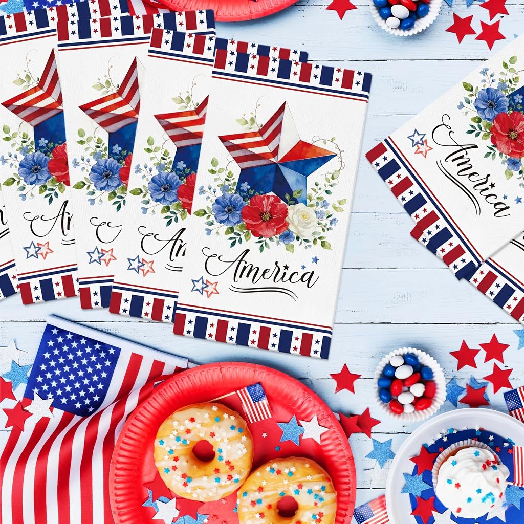 20Pcs 250th American Independence Napkins, Dinner Paper Dining Table Decor for Birthday Party United States Party Supplies