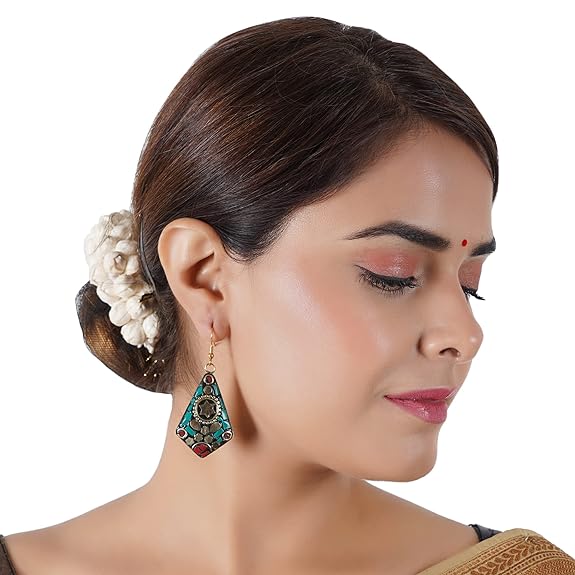 Non-precious Metal Dangling Handmade Lightweight Hook Tibetan Style Earrings for Women