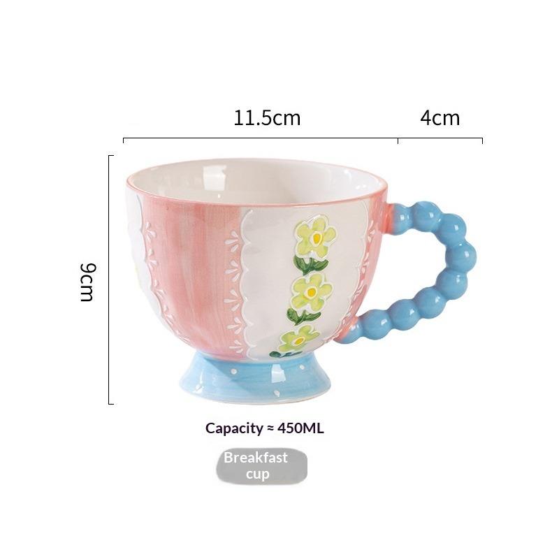 Hand-painted Ceramic Cup Cute Creative Bead Handle Breakfast Cup High Value Large Capacity Milk Oat Cup Drinking Cup