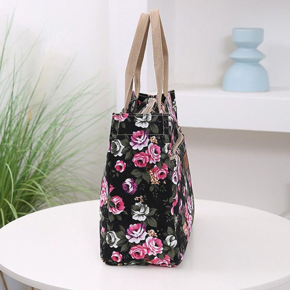 Large Capacity Floral Print Tote Bag Portable Canvas Lunch Bag Daily Use Mommy Bag  Travel