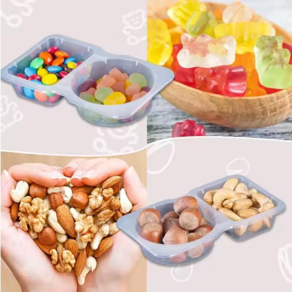 10pcs Double Compartment Snack Container Box for Sampling Plastic Compartment Snack Containers Kitchen Leak-Proof