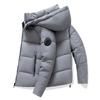 Mens Winter Short Puffer Jacket With Stand Collar Warm White Duck Down Hooded Casual Loose Fit Couples