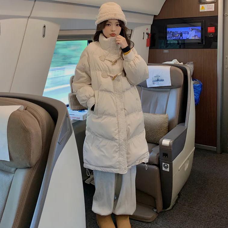 WTEMPO Mid-length Solid Color Loose Thickened Warm Down Coats Women's Large Size Zipper Cotton-padded Coats Pockets Outdoor Warm Coats