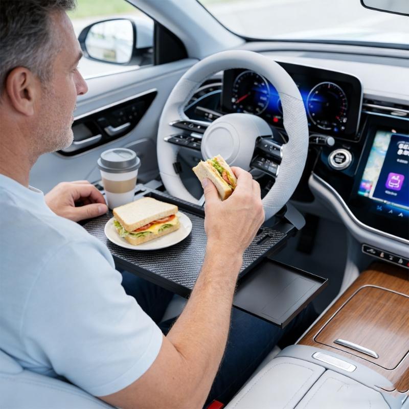 Flexible Plattform zur Montage am Auto-Lenkrad mit drehbarem Boden und verdecktem Stauraum
