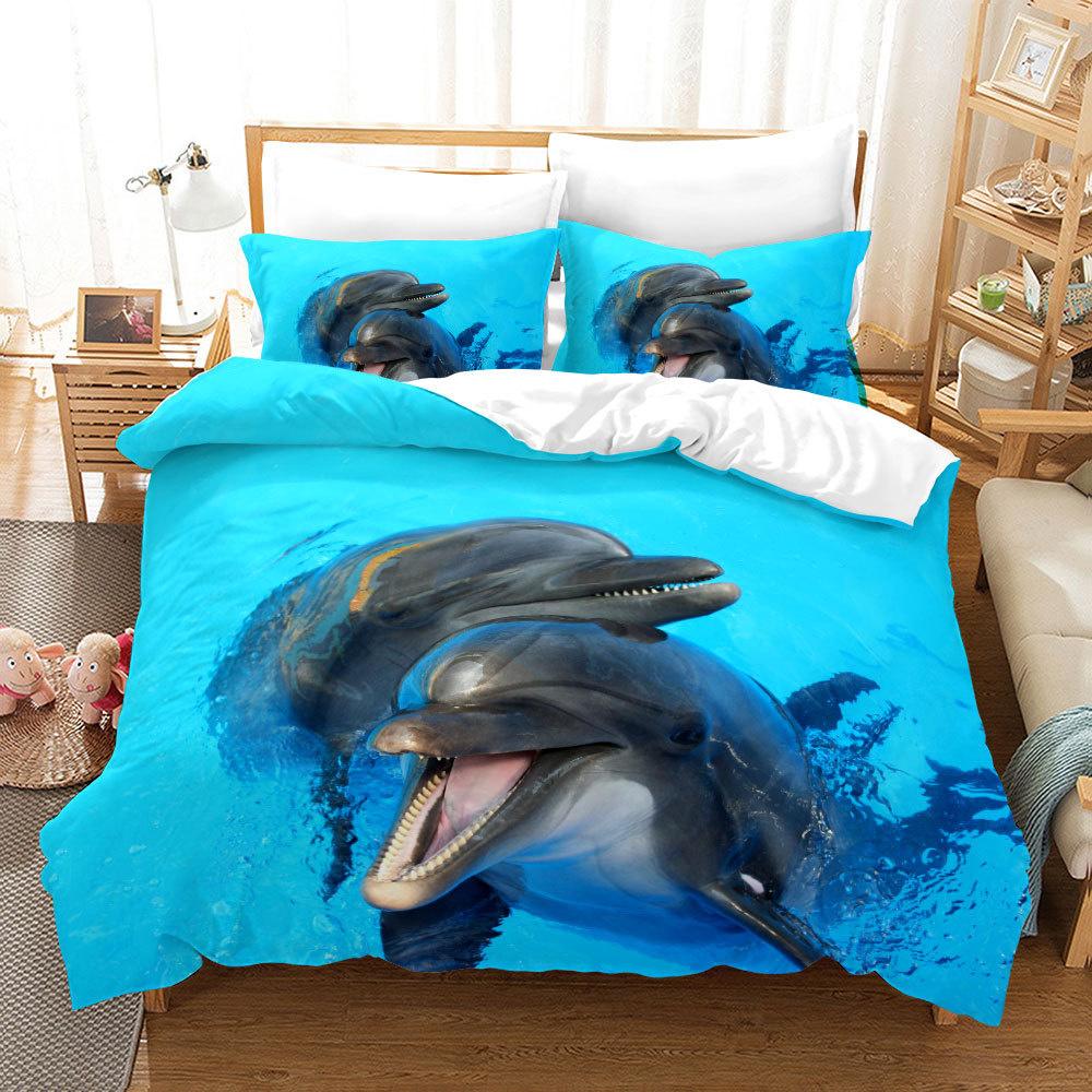 Dolphin Turtle Bedding Set Print Quilt Cover 3 Pieces Duvet Cover Sea Animals Scenery Comforter Set Kids Boys Duvet Cover Set