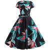 Source Summer Retro Women's Clothing Round Neck Cover Sleeve Printed Pendulum Dress Black Ribbon Waist