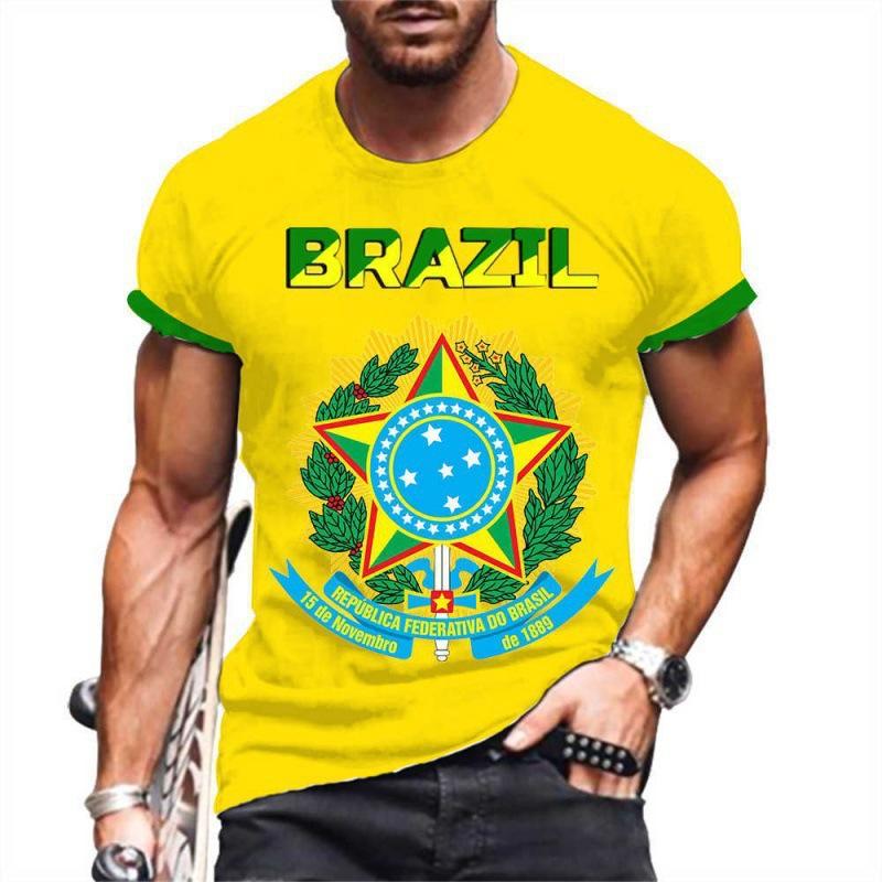 Summer Round Neck 3D Brazilian Flag Football Jersey Print Top Fashionable Casual Short Sleeved Men's T-shirts