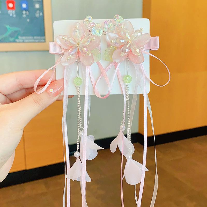 Children's Hanfu Hair Accessories: Fairy Butterfly Tassel Headdress & Ribbon Hairpin Set