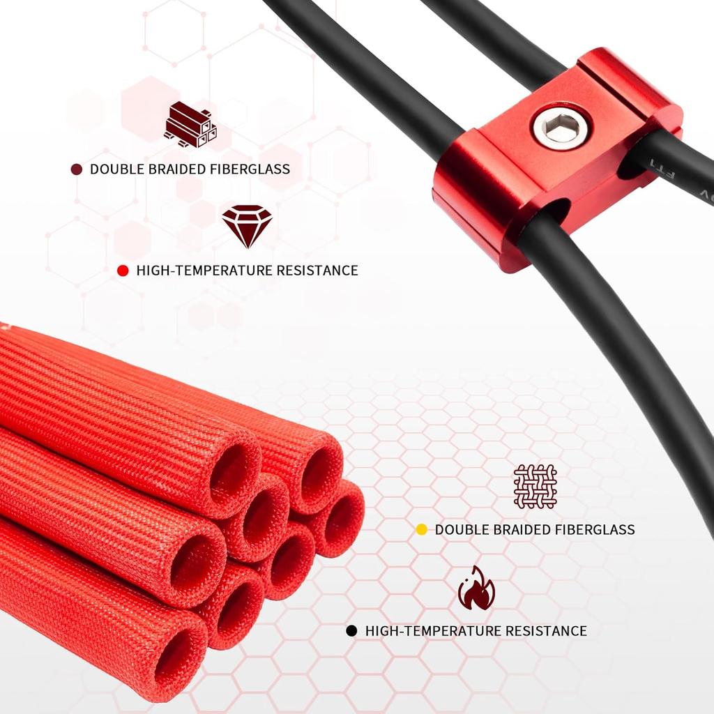 12pcs Spark Plug Wire Separator Divider & 8pcs Spark Plug Wire Boots Protector Heat Shield Sleeve, Aluminium Alloy Engine Spark Plug Wire Divider