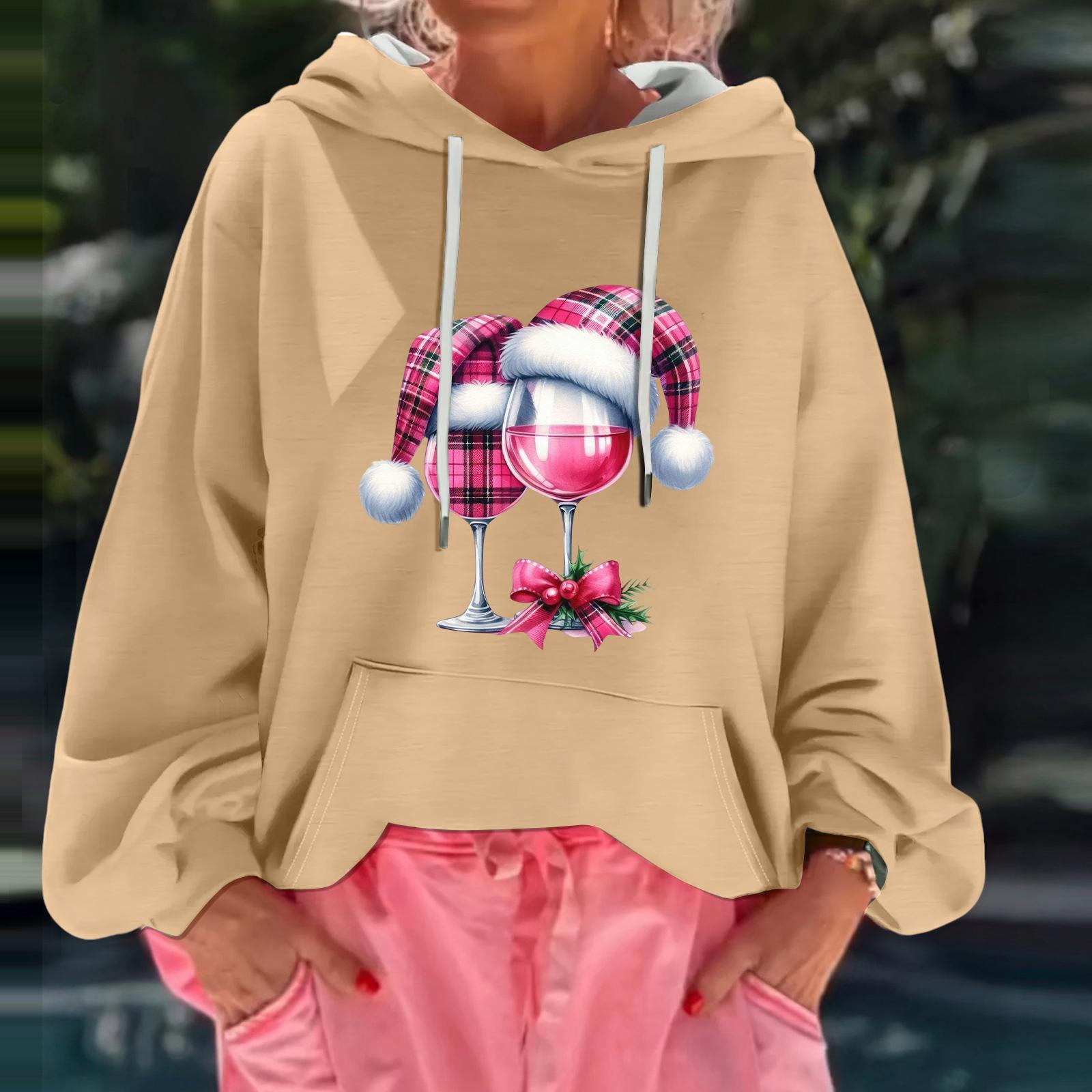 

Women s Christmas Print Loose Casual Long Sleeve Hooded Sweatshirt S хаки