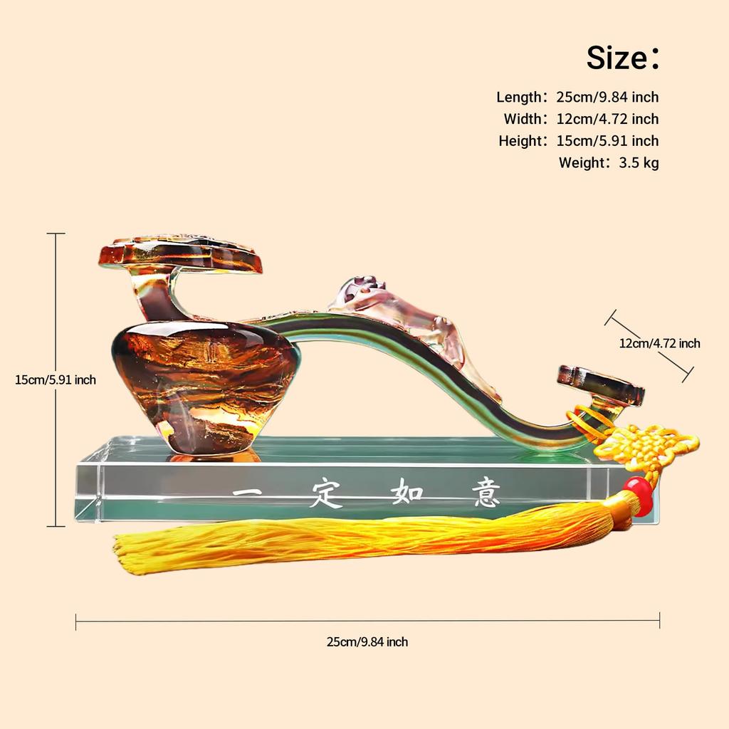 Aris & Juno Chinese Fengshui Statue, Liuli Ruyi Ornament Intangible Cultural Heritage Wax-Loss Craft Amber Gradient Lucky Charm Home Office Decor