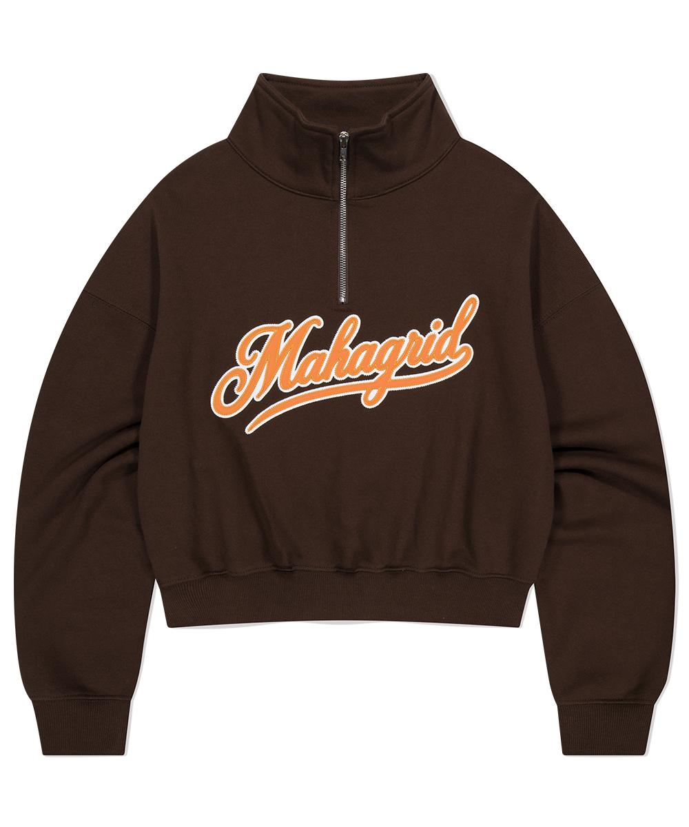 Maha Grid Script Logo Crop Half Zip Up Brown(Mg2Effm484A) Brown/F