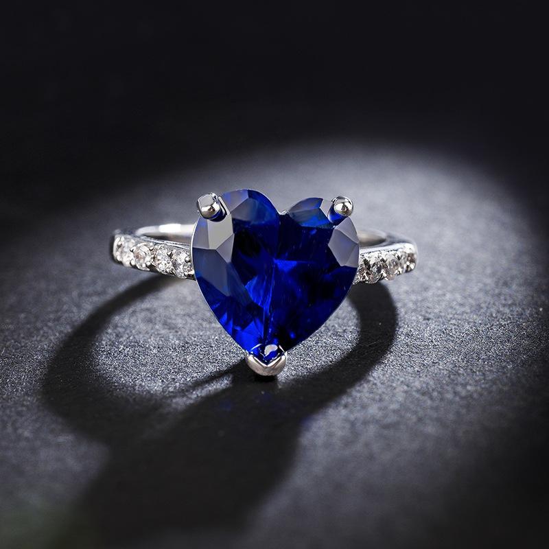 Buyee CopperFemale Fashion Ring Finger Blue Crystal Ring for Women Classic Fine Jewelry Gift