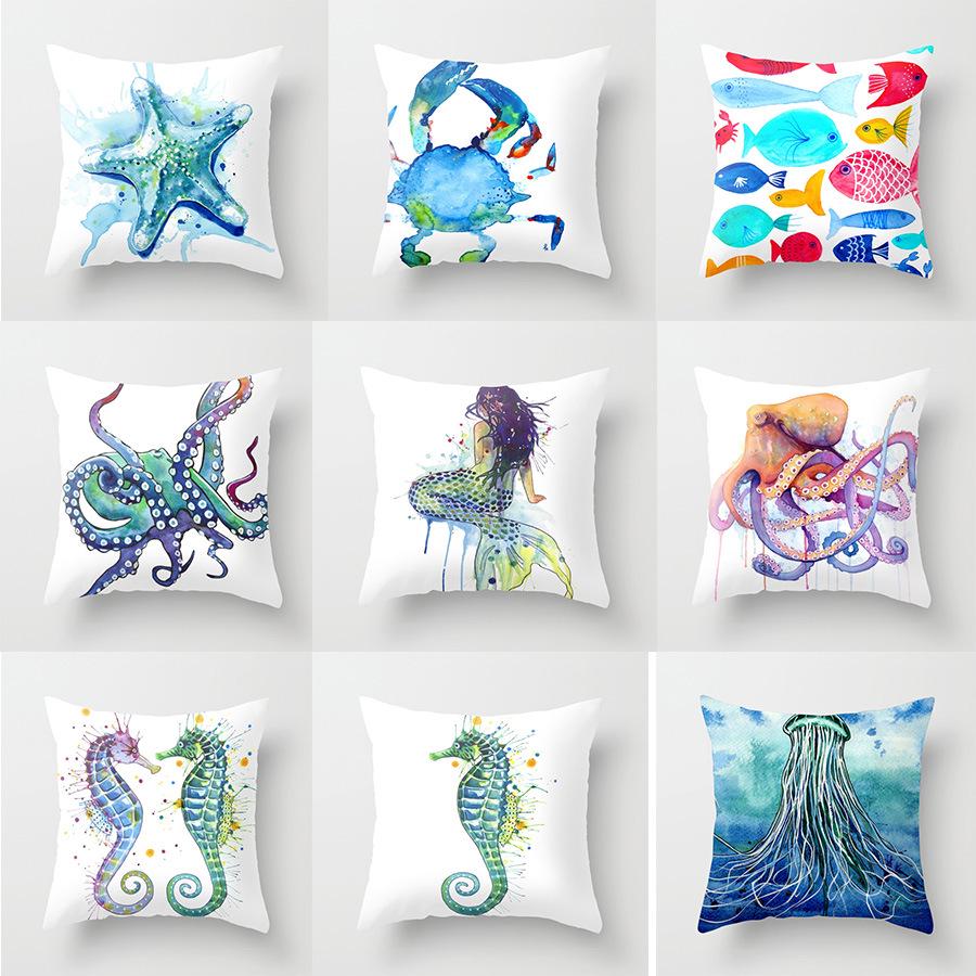 Ocean Mermaid Pattern Polyester Pillow Cover Sofa Office Car Cushion Cover Warm
