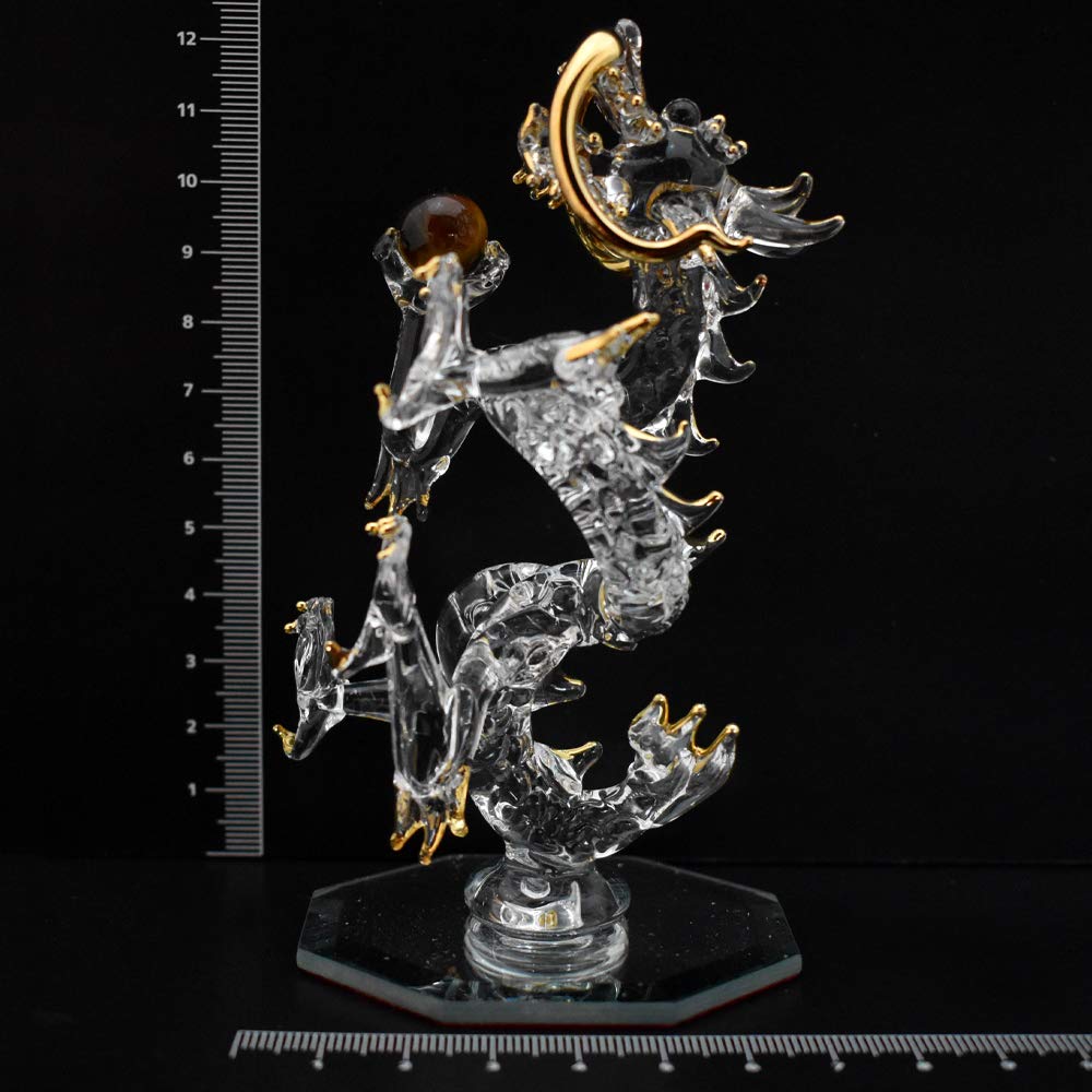 Fourcart Clear Dragon, 11cm Long, Cute Handmade Glass Craft, Good Fortune, Rising Dragon, Small, CNSWK470