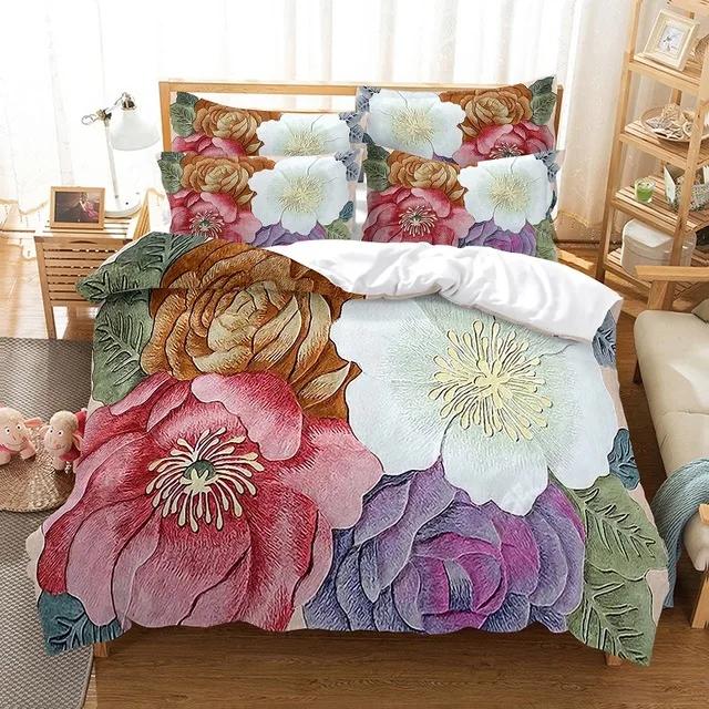 Red Pink Flower Floral Plant Comforter Bedding Set New 3D Print Adult Duvet Cover Sets Bed Linen Gift Queen King Double Size