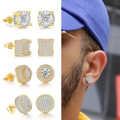 Iced Out Zirconia Stud Earrings For Men Hiphop Gold Color Plated Male Earing Fashion Punk Jewelry Gift Shiny Accessories OHE001