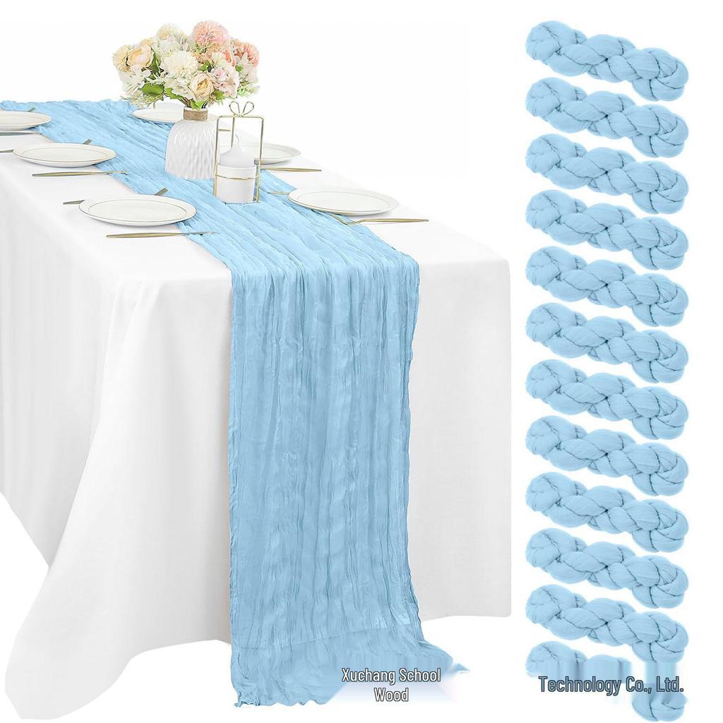 Bali Bohemian Crinkled Gauze Table Runner – Semi-transparent Twist, Festival Wedding Style.