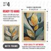 Paper Golden Leaves Botanical Art Paintings With Frame for Home Decor, Wall Painting for Living Room, Multicolor, Set of 4
