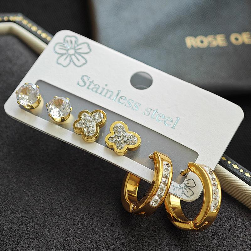 Women All Match Crystal Butterfly Ear Stud Earrings Set 3 Pair