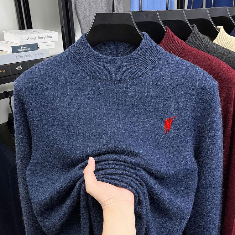 Men's Thickened Wool Sweater 450g - Autumn/Winter 2025 Fashion Embroidered Base Layer