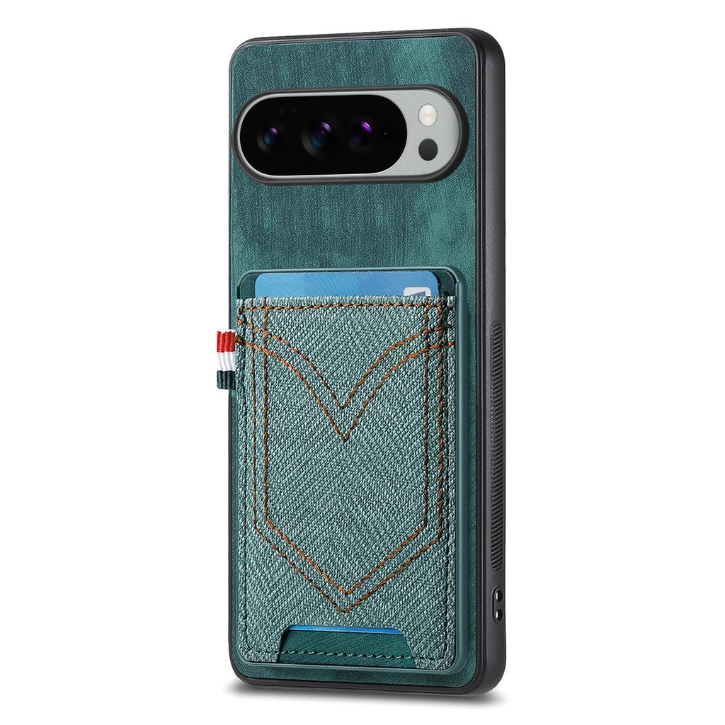 For Google Pixel 10 Pro XL Phone Case Retro Jean Cloth Texture Leather Back Cover with Card Holder