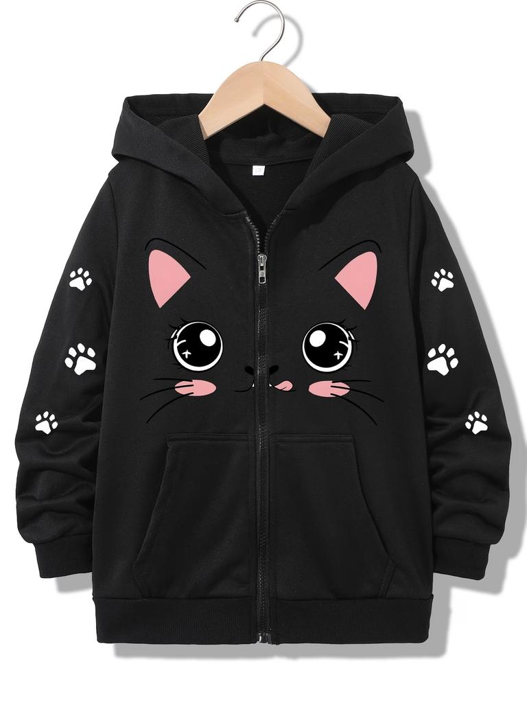 Kawaii Meme Cat Casual Hoodie Funny Cat Jacket for Boys Girls Zipper Winter Autumn Kids Warm Cartoon Sweatshirts Zip Up Hoody