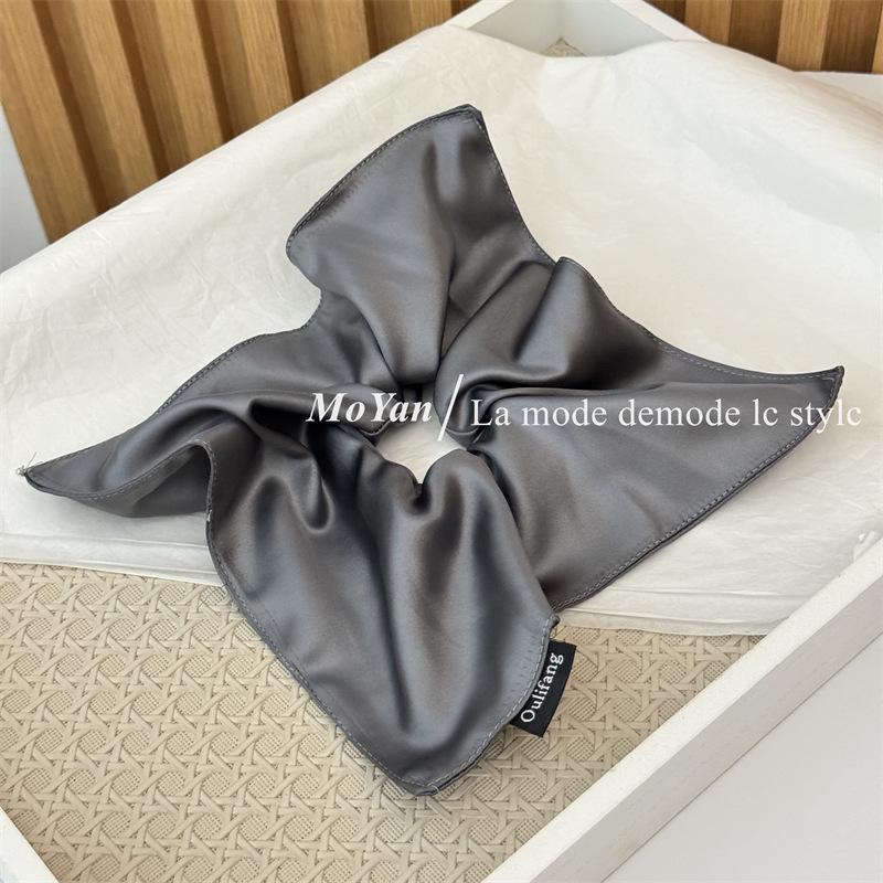 Korean-Style Faux Leather Scarf Hair Tie Set: Large Square Headband, Intestine Hair Tie, and Shiny Bun Accessory.