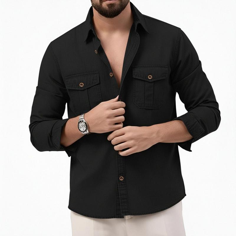 2026 Spring and Autumn Casual Solid Color Simple Shirt Men's Fashion Long Sleeve Jacket