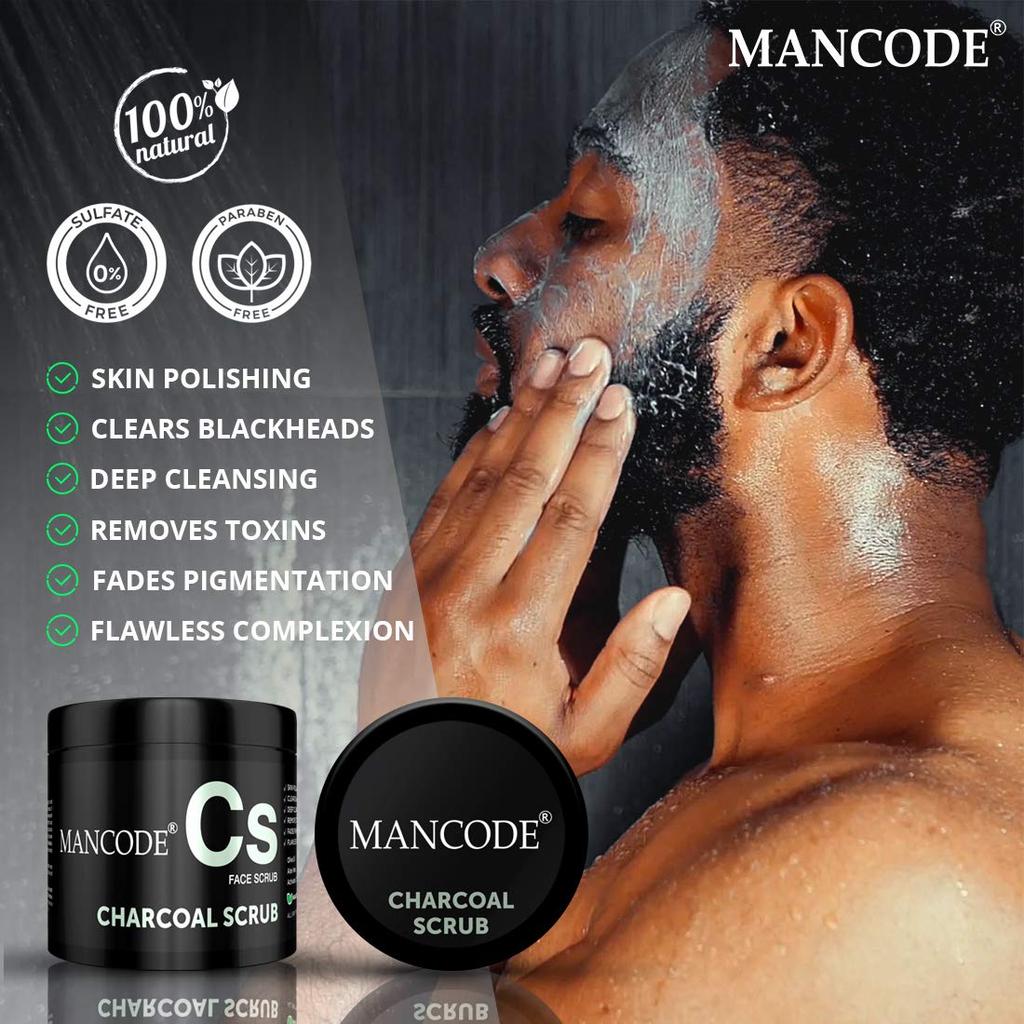 Man Code Charcoal Scrub For Men Deep Cleansing Gentle Exfoliator Fresh Refreshing Detoxifying Skin Activated Bamboo Charcoal Extract 100 gm (Pack