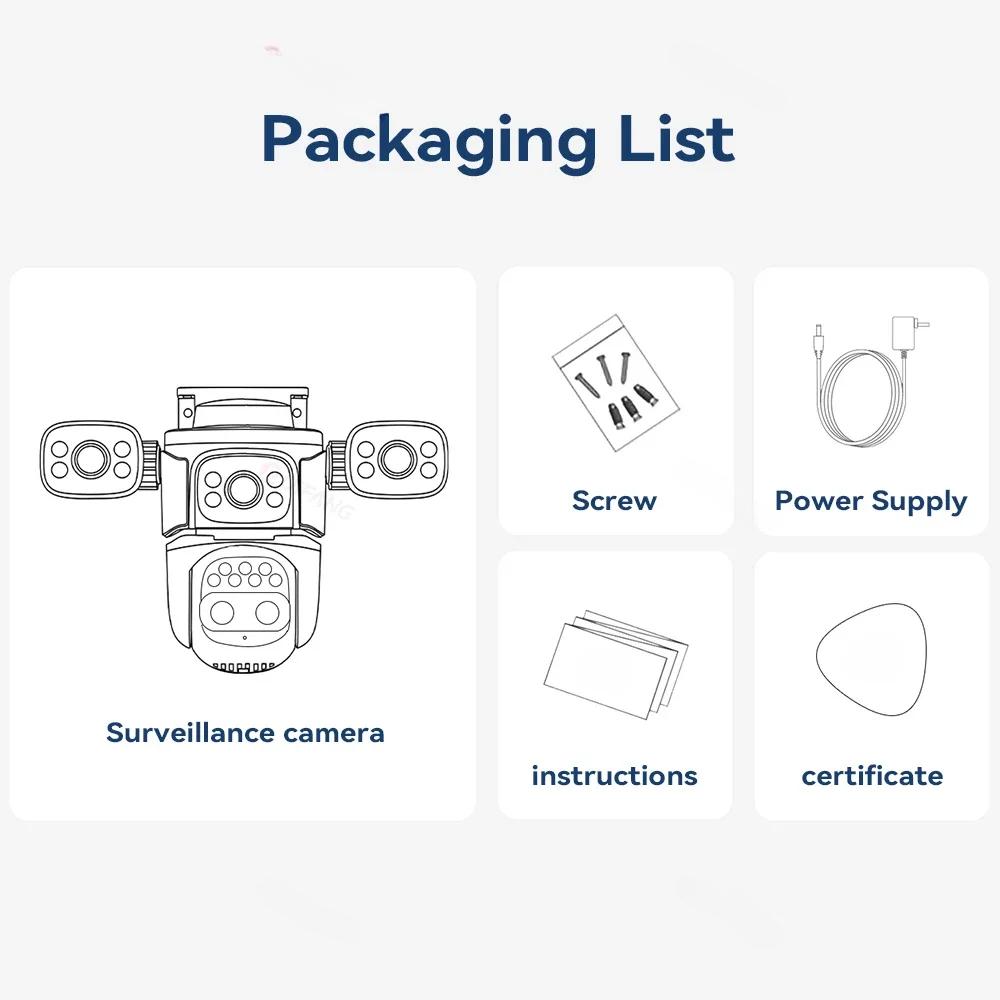 10K UHD WiFi6 20MP Outdoor Security Camera with 10X Zoom Four Screens Four Lenses PTZ Auto-Tracking Waterproof for CCTV