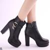 Autumn and Winter Plus Thick Heel High-heeled Women's Short Boots with Plush Warm Leather Boots, Fashionable Low Cut Boots