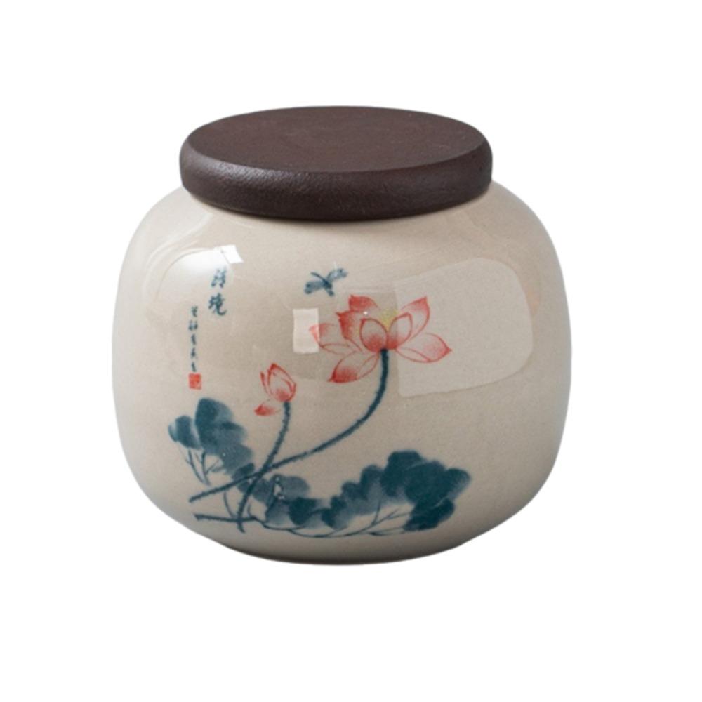Ceramic Tea Storage Jar Wood Lid Spice Jar Elegant Traditional Chinese Tea Canister  Living Room Style L