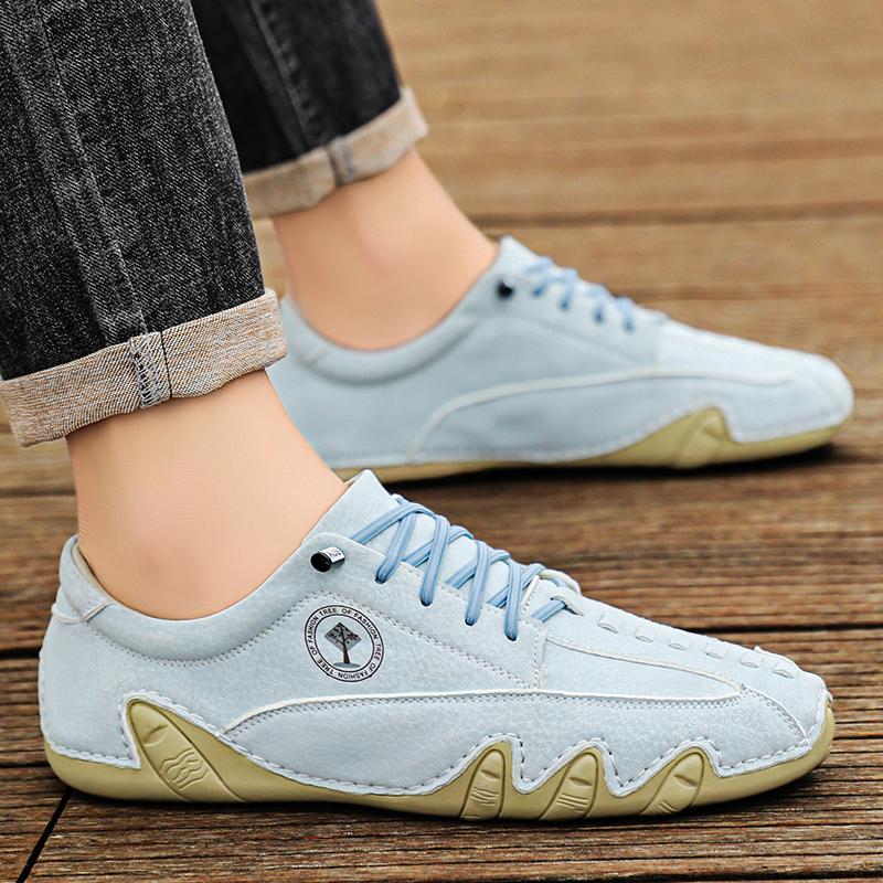 Autumn Handmade Leather Casual Shoes for Men Simple Brown Soft Loafers Trendy Breathable Male Driving Shoes Large Size 50