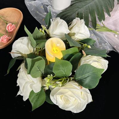 Anel de Vela Coroa de Flores Artificiais 25cm Guirlanda de Anéis Verdes para Festa