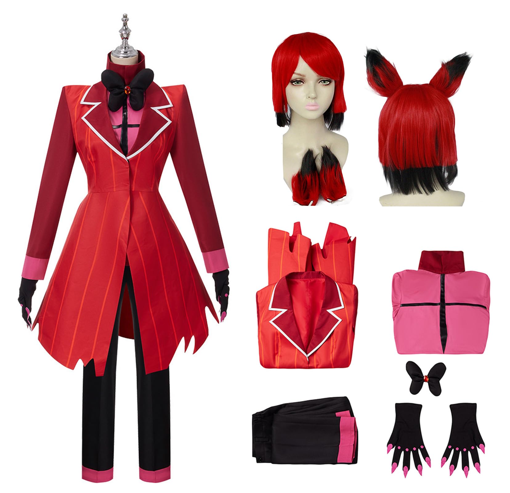 

Alastor Cosplay Hazbin Set with Alastor Red Perfect for Anime Cultural School and Halloween [AwwwCos] Costume, Hotel, 6-Piece Wig, Women s Clothing,