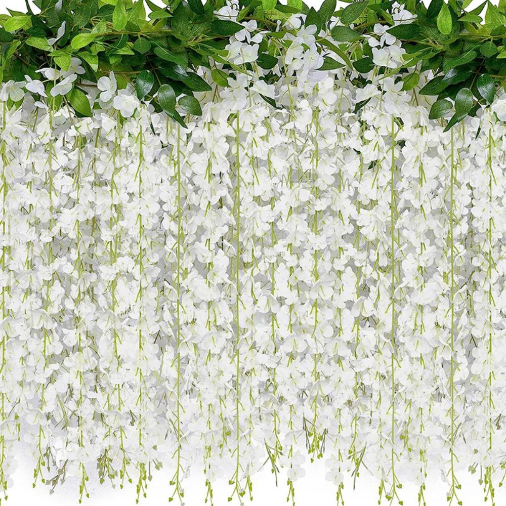 10PCS Realistic Artificial Wisteria Hanging Flower Built-in Iron Wire Fake Wisteria Flower  Hotel