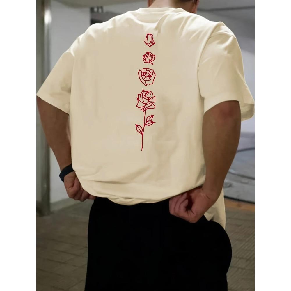 Men's Summer Loose Fit  100   Rose pattern Print T-shirt Tops
