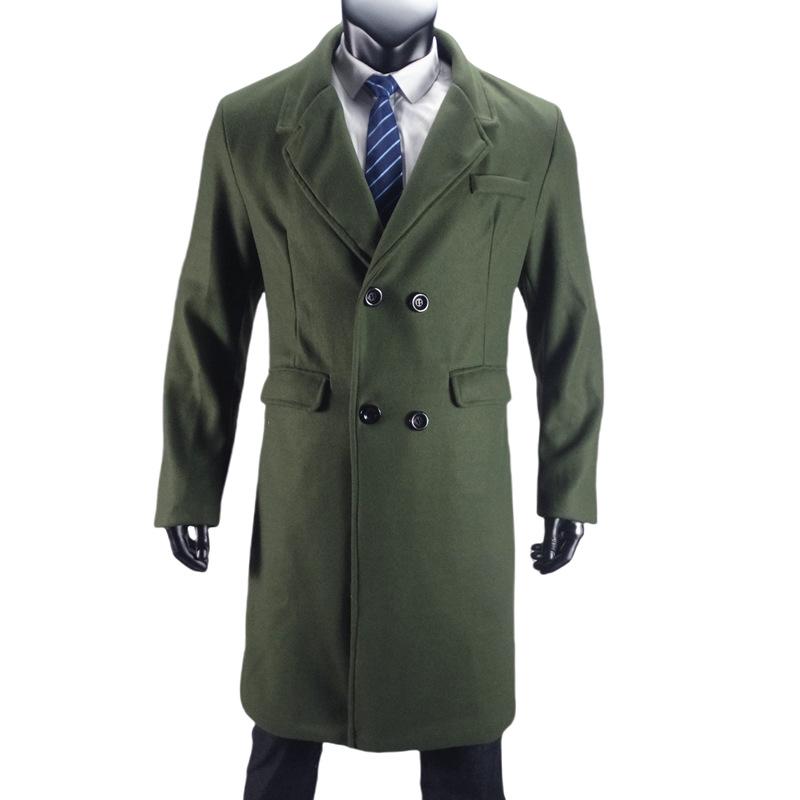 

2024 European Edition Men’s Double-Breasted Wool Long Coat, Plus Size Available M армія зелений колір