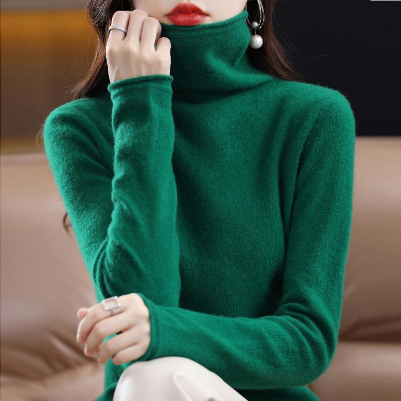 Women's Pure Wool Turtleneck Sweater - Autumn/Winter Fashionable Knitted Cashmere Pullover