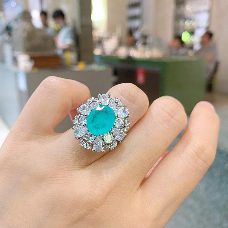 Emerald Banquet Pendant Simulation Paraiba Ring Ladies' Jewelry Set
