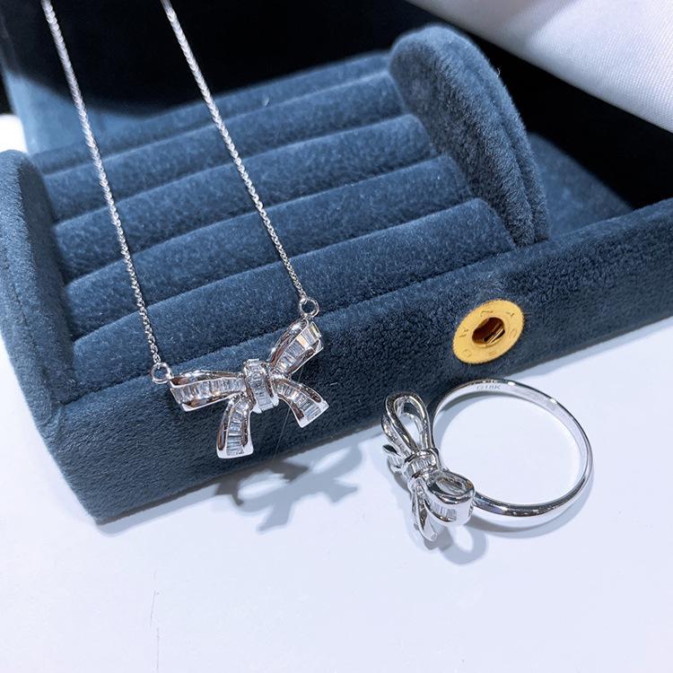 European and American Fashion Zircon Jewelry Set for Women Simple Bow Earring Necklace Dress