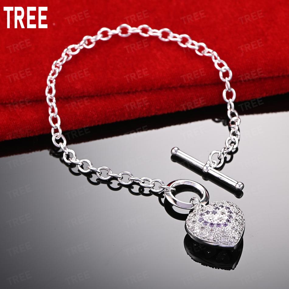 925 Sterling Silver Exquisite AAA Zircon Heart Bracelet - Banquet Gift Jewelry 20cm