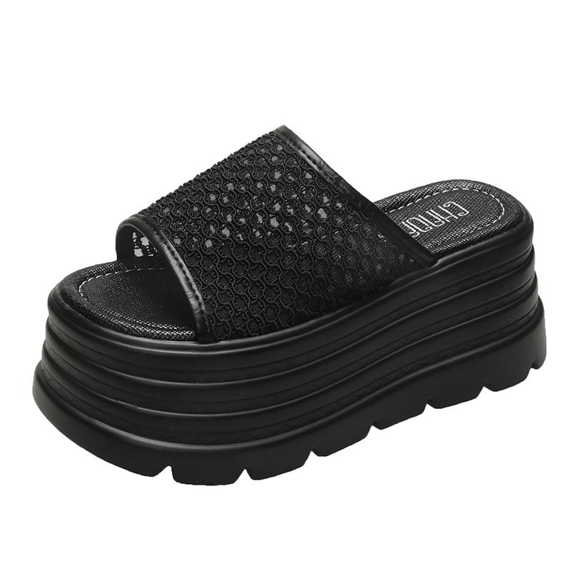 Fashion 8CM Women High Heels Summer Females Breathable Platform Slippers Chunky Sneakers Wedge Sandals Slides Shoes Zandalias De Mujer