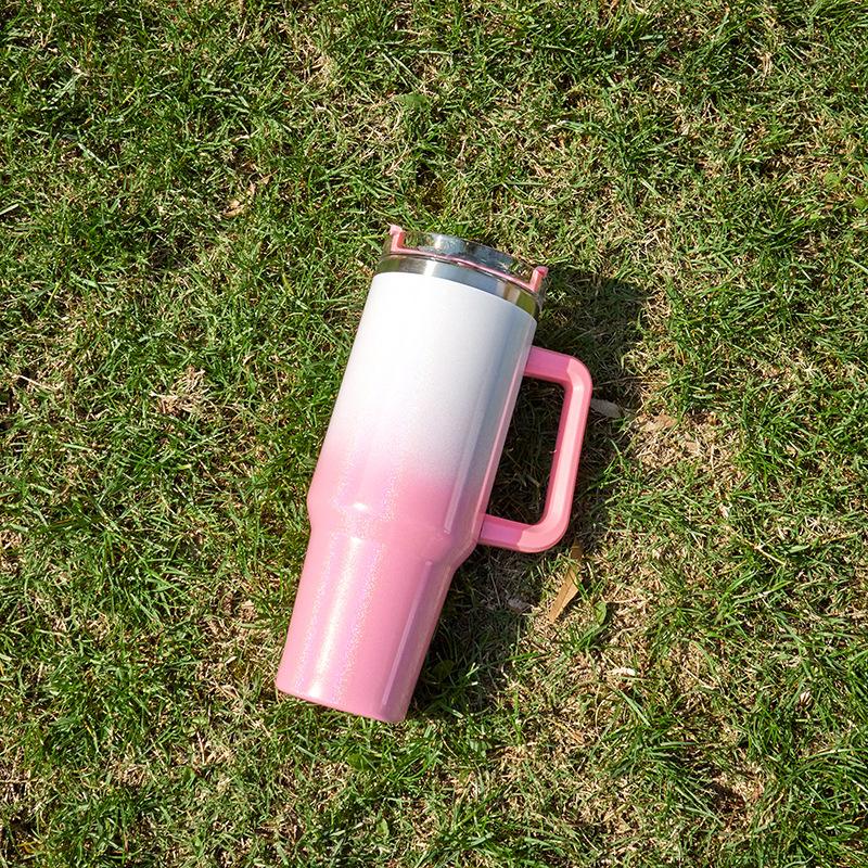 1pcs Smooth Flat Glass with Lid and Straw, 30-ounce /40-ounce Stainless Steel Kettle with Handle, Portable Water Cup.