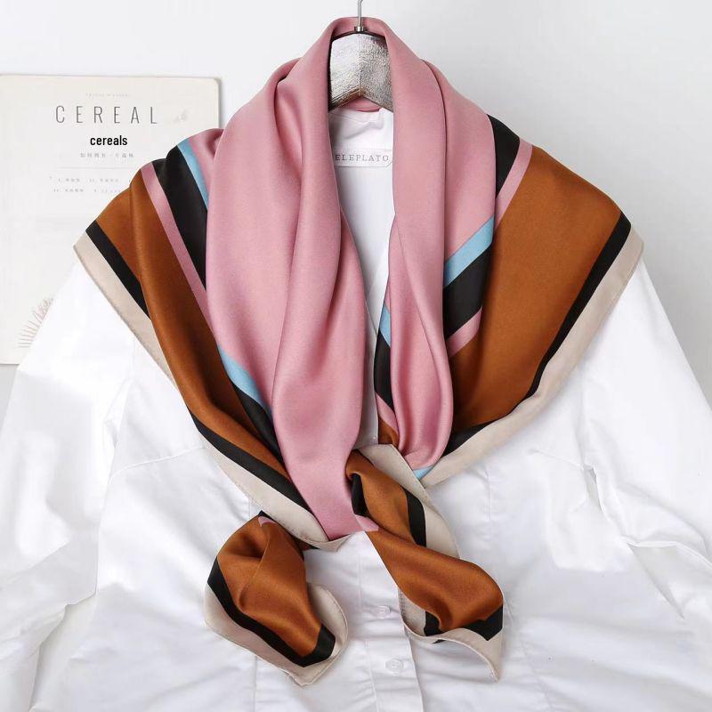 Black and White Animal Print Faux Silk Twill Scarf - 90x90CM Autumn/Winter Shawl for Women