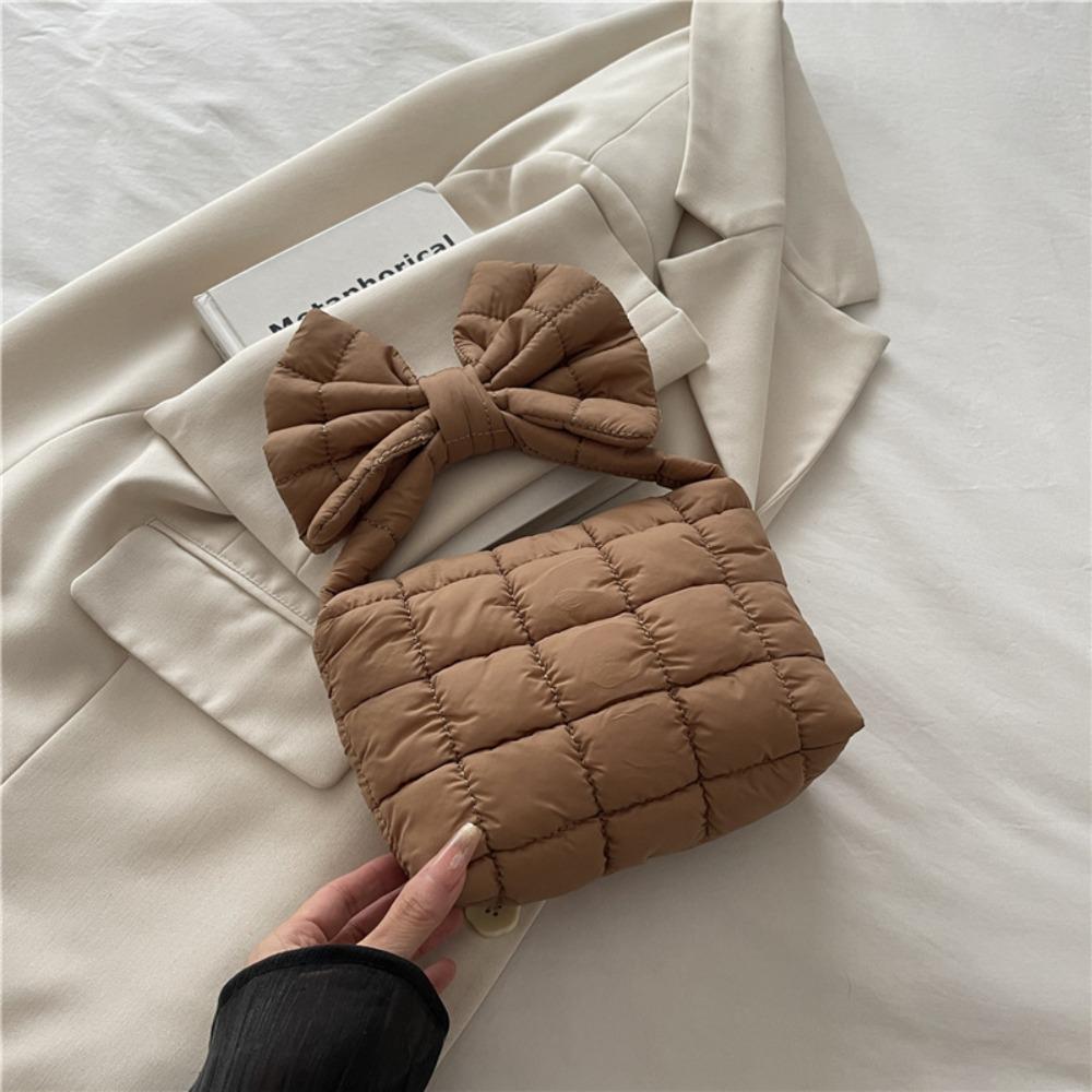 

Quilted Bow Handbag Purse Wrist Bag Portable Cloud Pleated Bag Storage Bag хаки